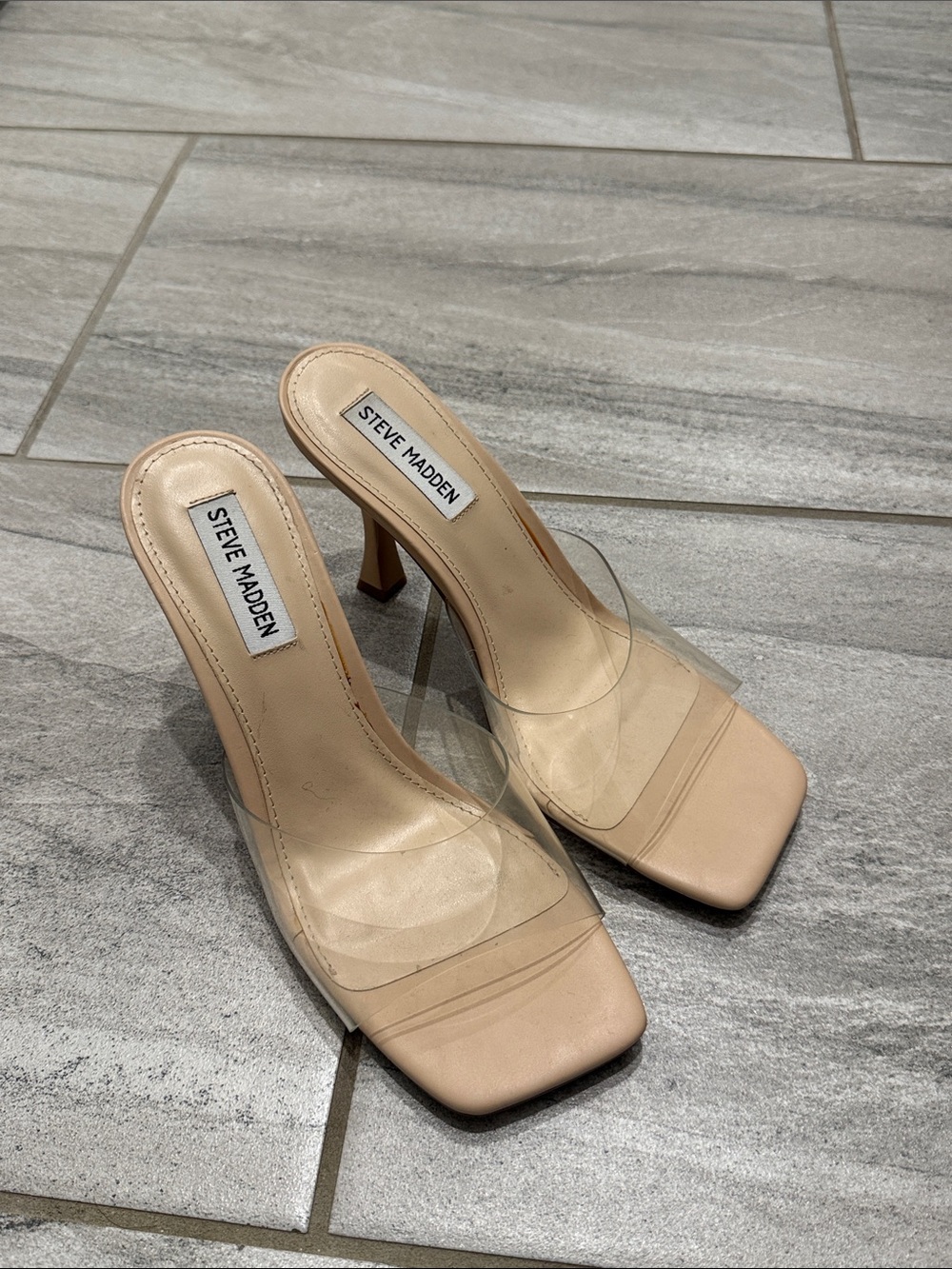 Steve Madden Beige Mules with Clear Straps